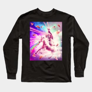 Laser Eyes Space Cat Riding Dog, Unicorn - Rainbow Long Sleeve T-Shirt